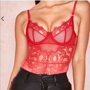 Red lace body suit